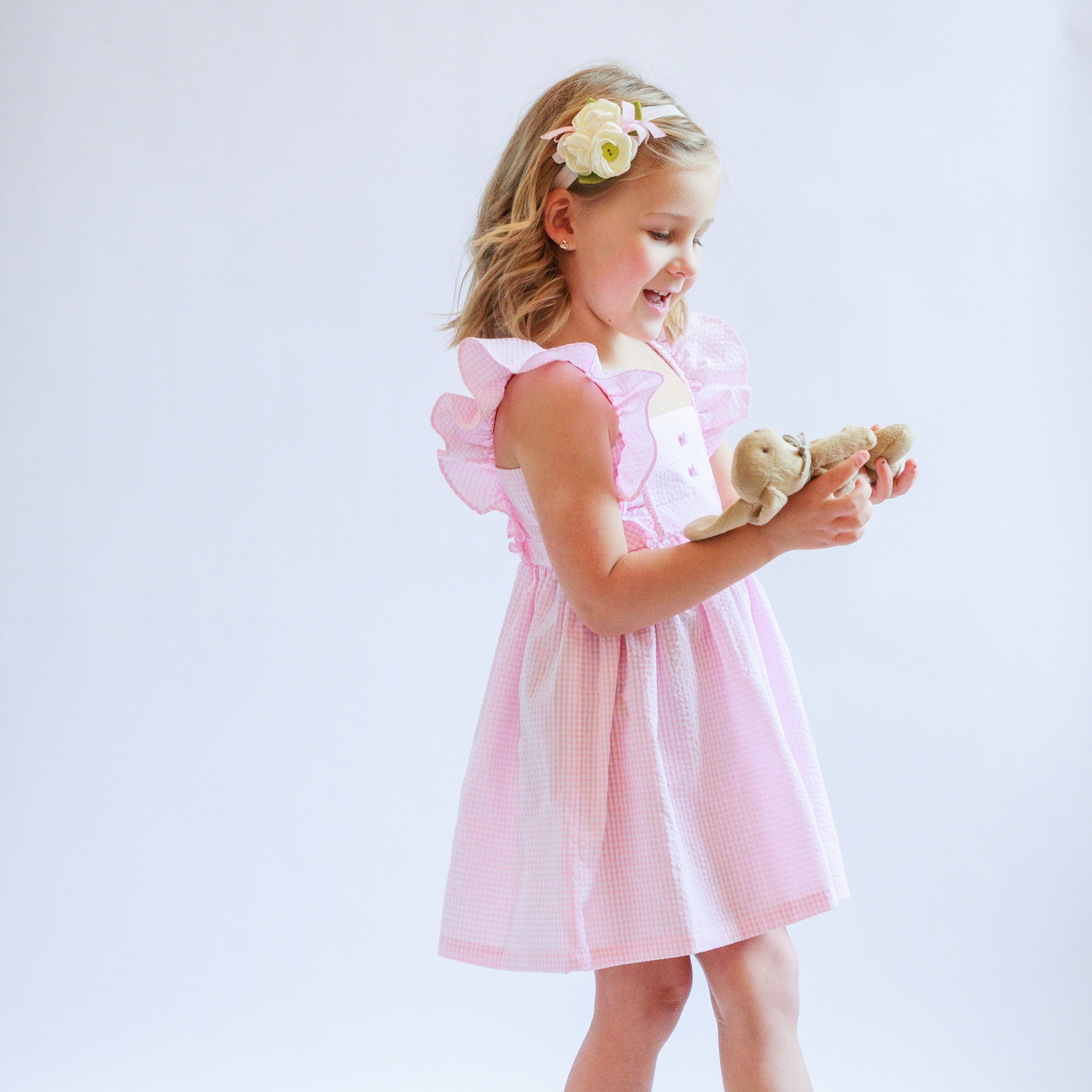 girls pink gingham dress