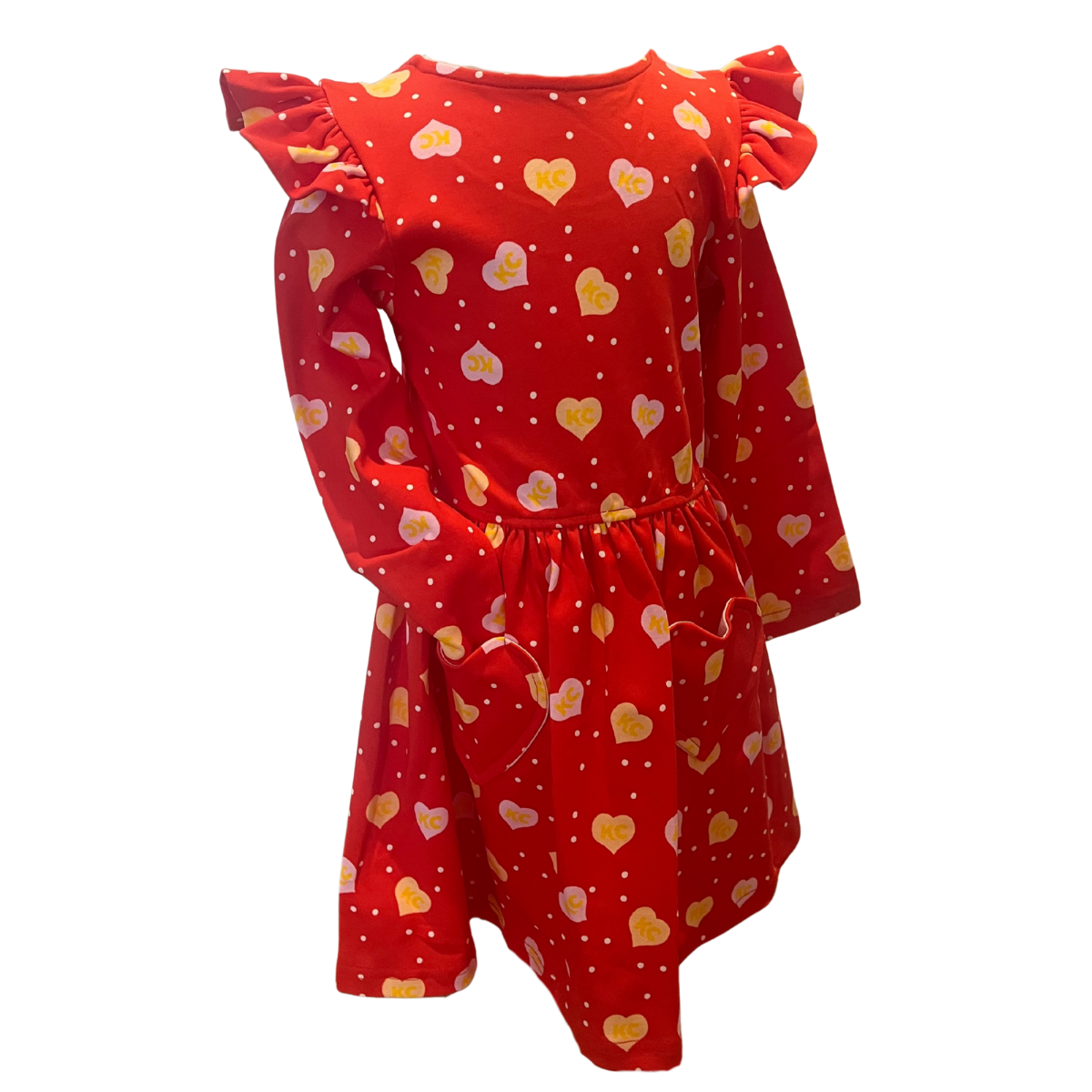 Red dress with heart patterns on a white background