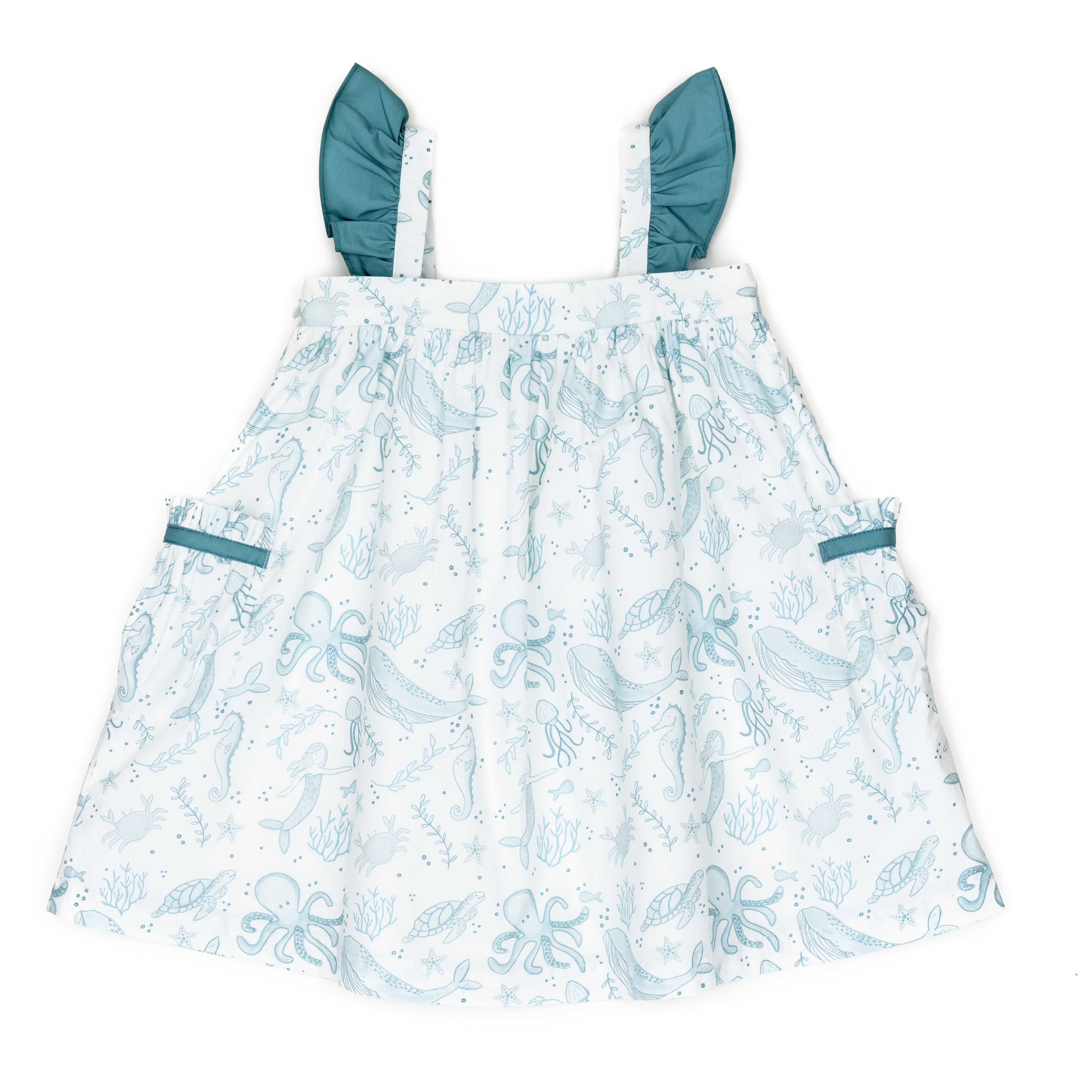 girls beach dress with sealife print fabric